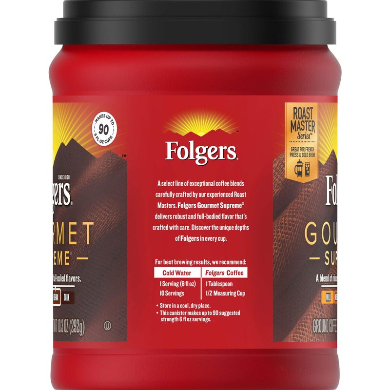Folgers Gourmet Supreme Medium Dark Roast Ground Coffee, 10.3 Ounces - Image 2